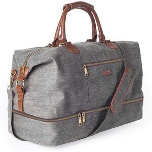 Canvas Weekender Bag,Overnight Travel Carry On Duffel Tote with Shoe Pouch(Grey)